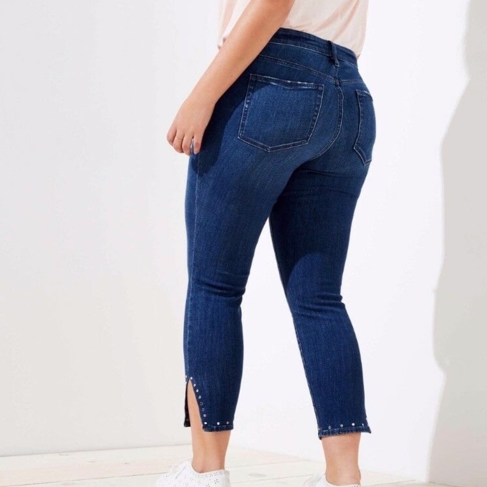 LOFT Plus Skinny Jeans Dark Wash Studded Split Hem